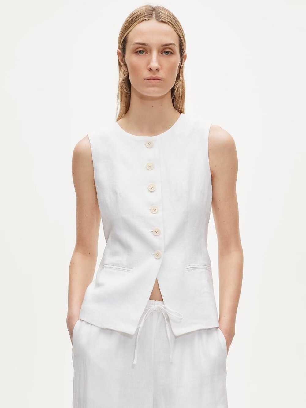 J. Crew Cutaway Vest Top in Linen White